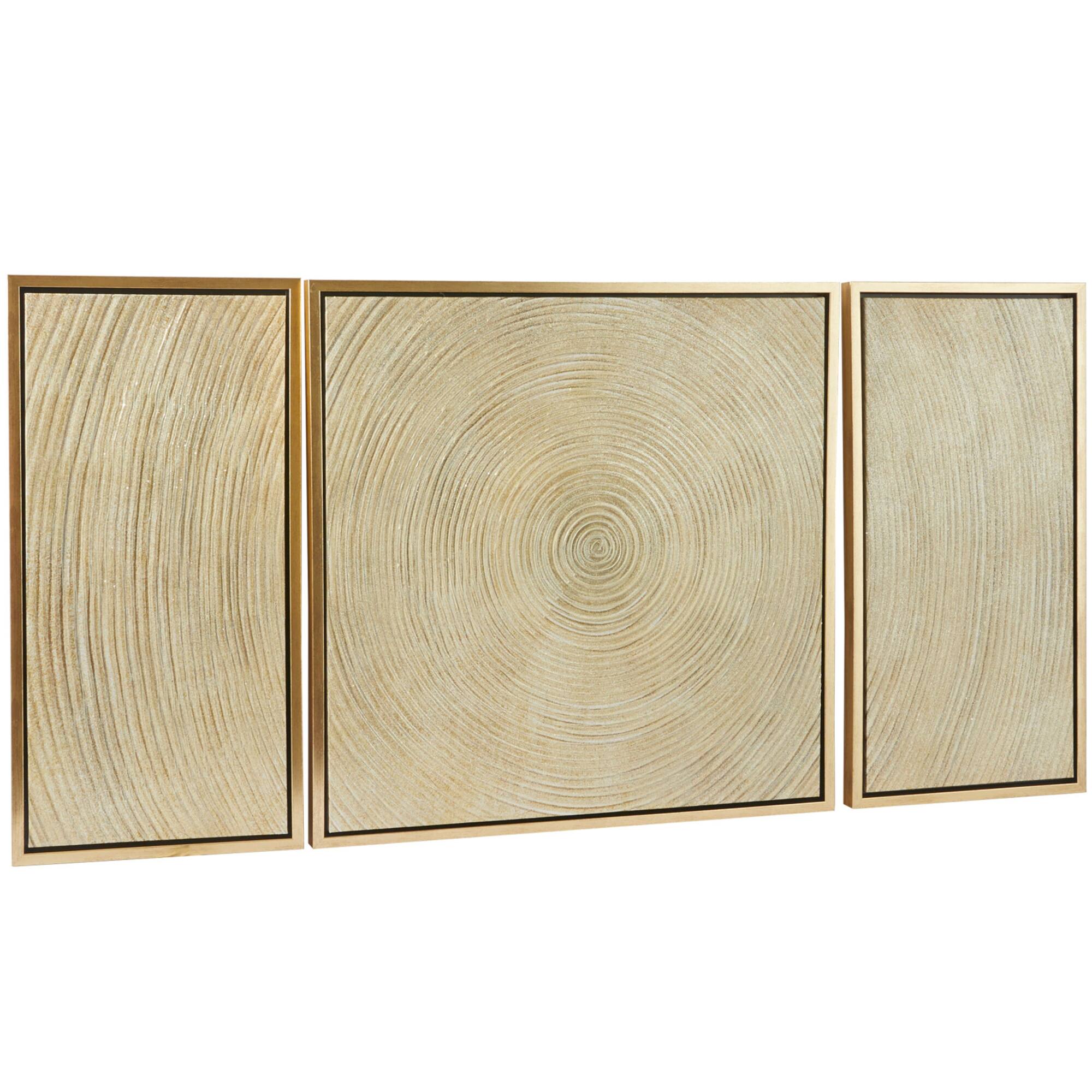 Gold Canvas Ripple Starburst Framed Wall Art with Gold Frame Set of 3 32", 16", 16"